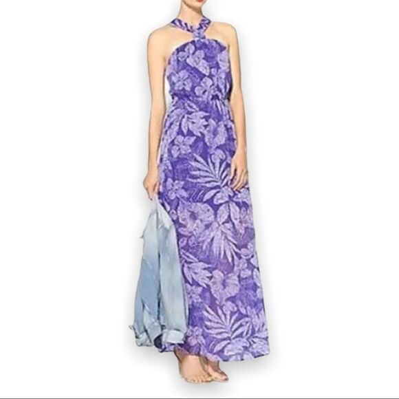 Sabine Purple Tropical Maxi Dress L | Y2K Resort Vacay Beach Boho Chic - Picture 1 of 10